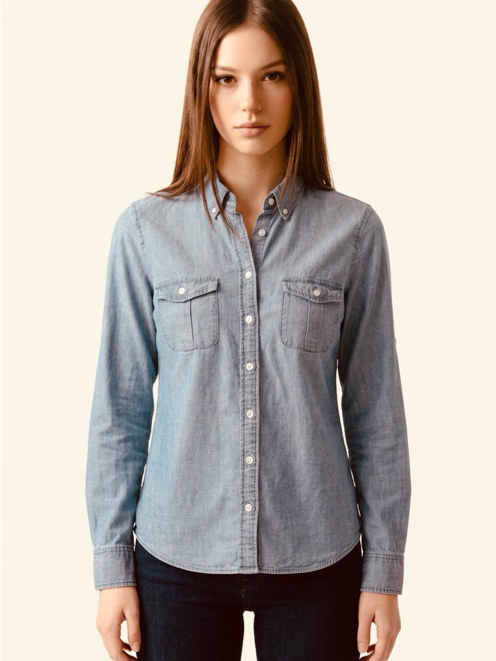 J. Crew Women's Blue Denim Button-Up Shirt‎ Size S Long Sleeve Casual